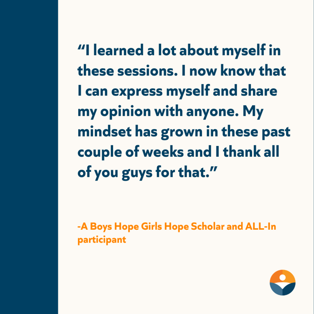 scholars-and-coaches-build-bonds-of-trust-realize-breakthrough-discoveries-in-all-in-pilot-5 Scholar Quote about their experience through ALL In