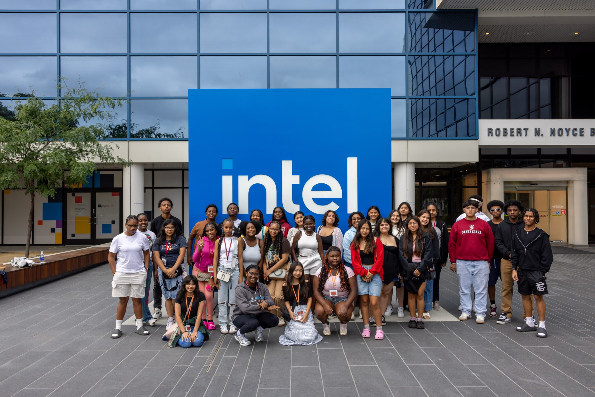 students outside of intel before a tour during a Network event opportunity